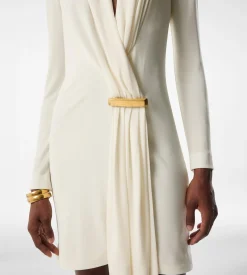 V-NECK LONG SLEEVE COCKTAIL DRESS WITH BAR DETAIL