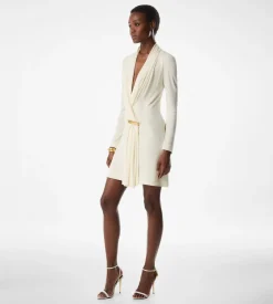 V-NECK LONG SLEEVE COCKTAIL DRESS WITH BAR DETAIL
