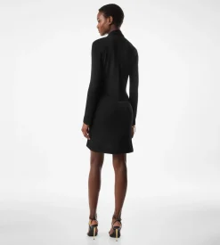 V-NECK LONG SLEEVE COCKTAIL DRESS WITH BAR DETAIL