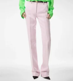 WASHED COTTON SILK BLEND DUCHESSE TAILORED STRAIGHT PANTS