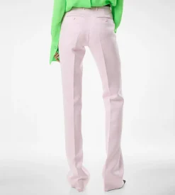 WASHED COTTON SILK BLEND DUCHESSE TAILORED STRAIGHT PANTS