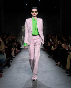 WASHED COTTON SILK BLEND DUCHESSE TAILORED STRAIGHT PANTS