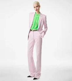 WASHED COTTON SILK BLEND DUCHESSE TAILORED STRAIGHT PANTS