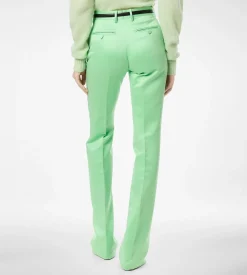 WASHED COTTON SILK BLEND DUCHESSE TAILORED STRAIGHT PANTS