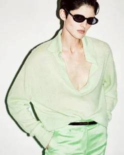 WASHED COTTON SILK BLEND DUCHESSE TAILORED STRAIGHT PANTS