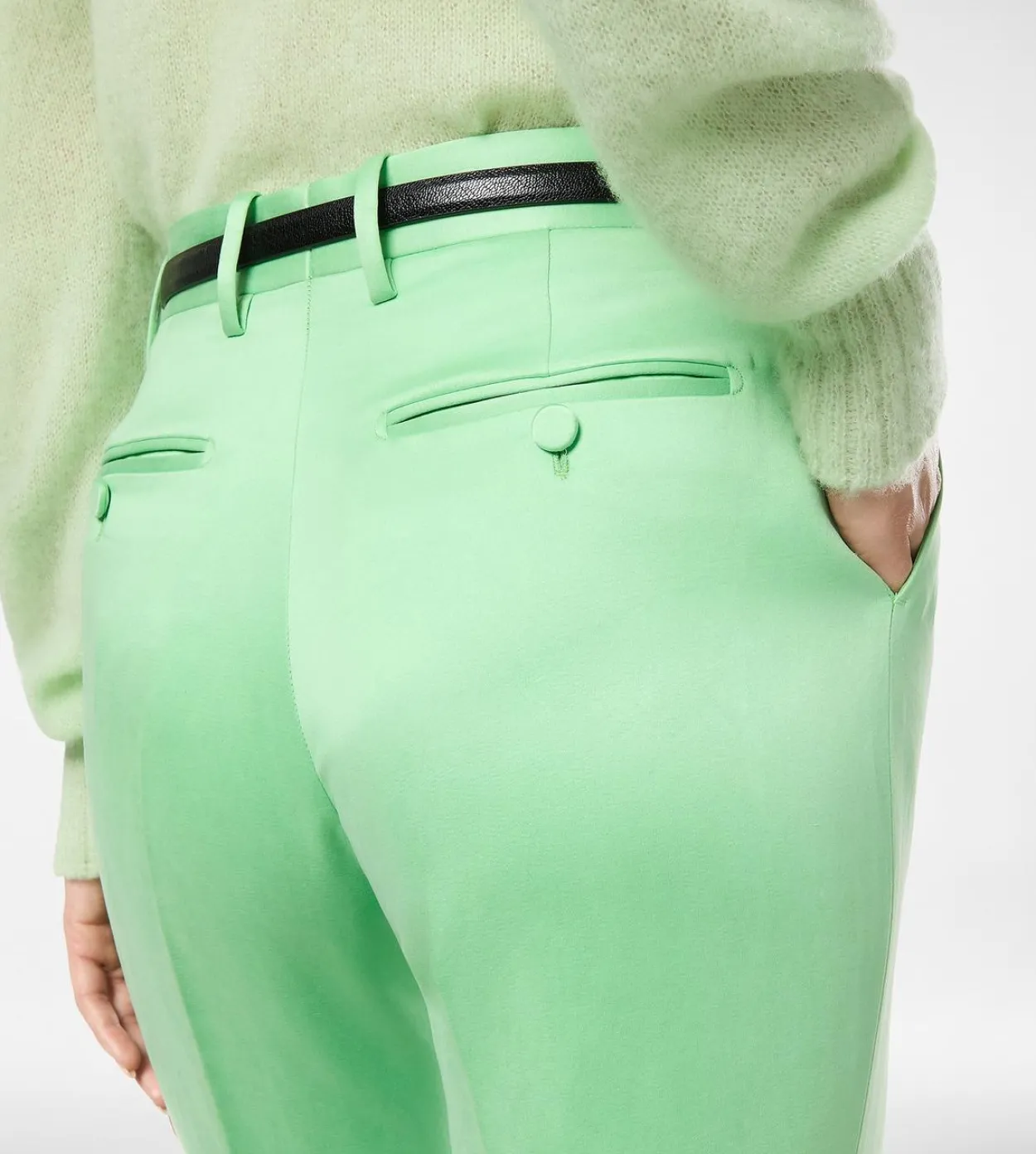 WASHED COTTON SILK BLEND DUCHESSE TAILORED STRAIGHT PANTS