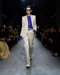 WASHED COTTON SILK BLEND DUCHESSE TAILORED STRAIGHT PANTS