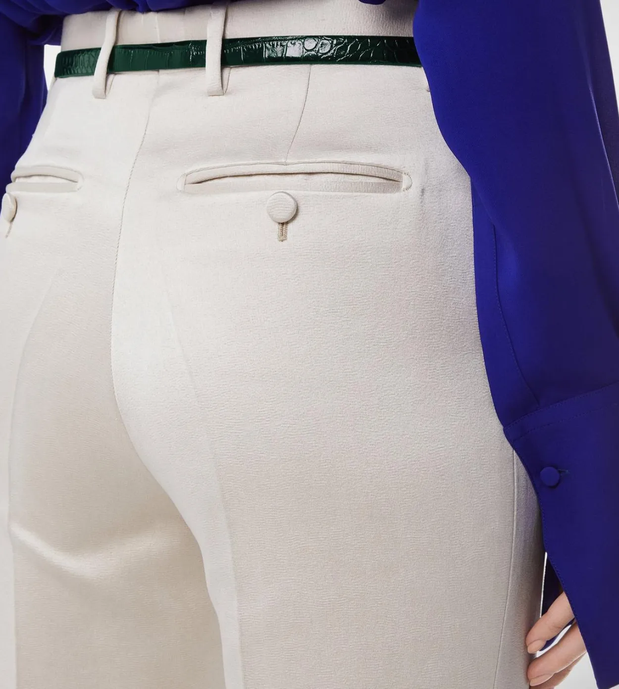 WASHED COTTON SILK BLEND DUCHESSE TAILORED STRAIGHT PANTS