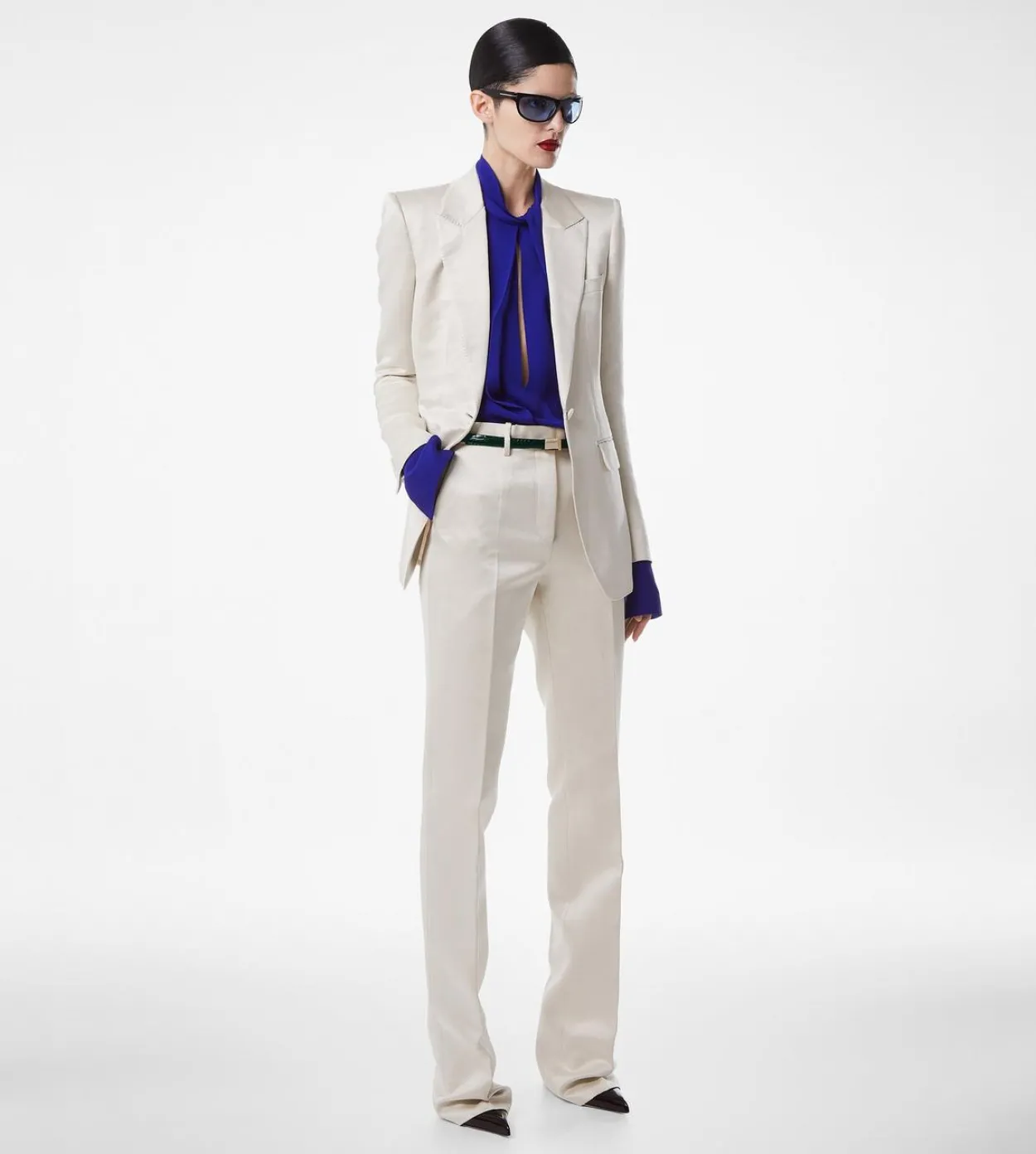 WASHED COTTON SILK BLEND DUCHESSE TAILORED STRAIGHT PANTS