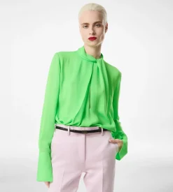 WASHED SILK GEORGETTE LONG SLEEVE BLOUSE
