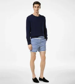 WIDE STRIPE PRINT NYLON SWIM SHORT