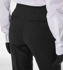 WOOL SILK BLEND TAILORED TUXEDO STRAIGHT PANTS
