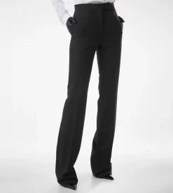 WOOL SILK BLEND TAILORED TUXEDO STRAIGHT PANTS