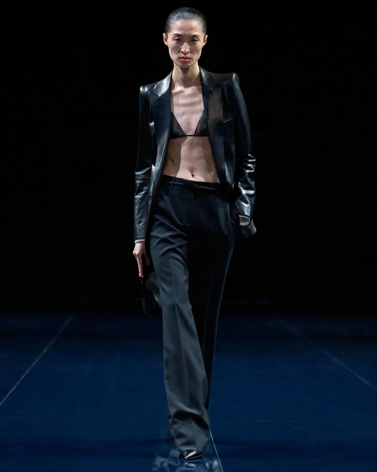 WOOL SILK BLEND TAILORED STRAIGHT PANTS