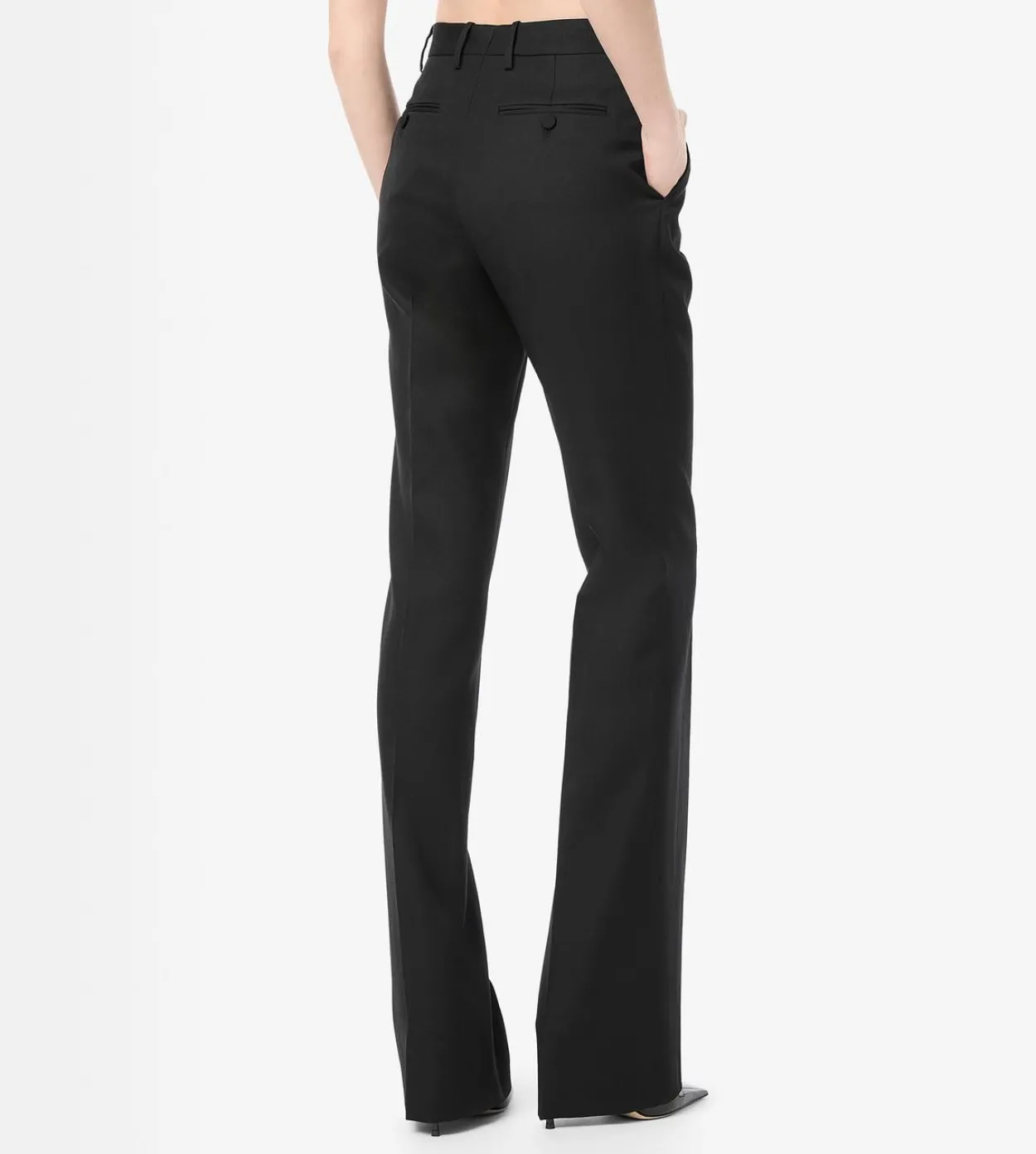 WOOL SILK BLEND TAILORED STRAIGHT PANTS