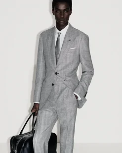 WOOL SILK LINEN SHARKSKIN PANT